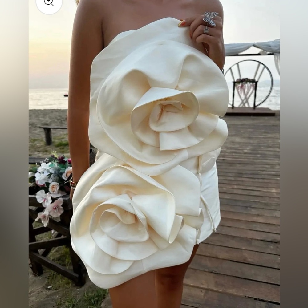 Ivory 3D Floral Dress, XS